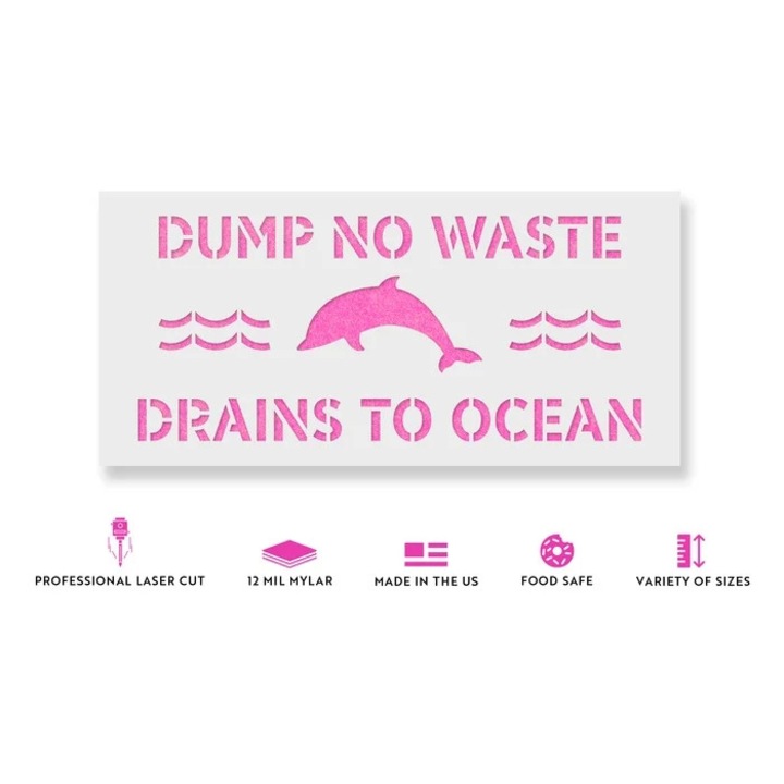 Sablon Perete vopsire, tencuiala 0.7mm No Dumping Drains to Ocean Refolosibil, model MXSP7210, 200 x 200 mm, 0.70 mm