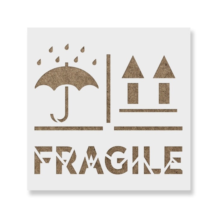 Sablon Perete vopsire, tencuiala 0.7mm Fragile Right Side Up Keep Dry Refolosibil, model MXSP7221, 100 x 100 mm, 0.70mm