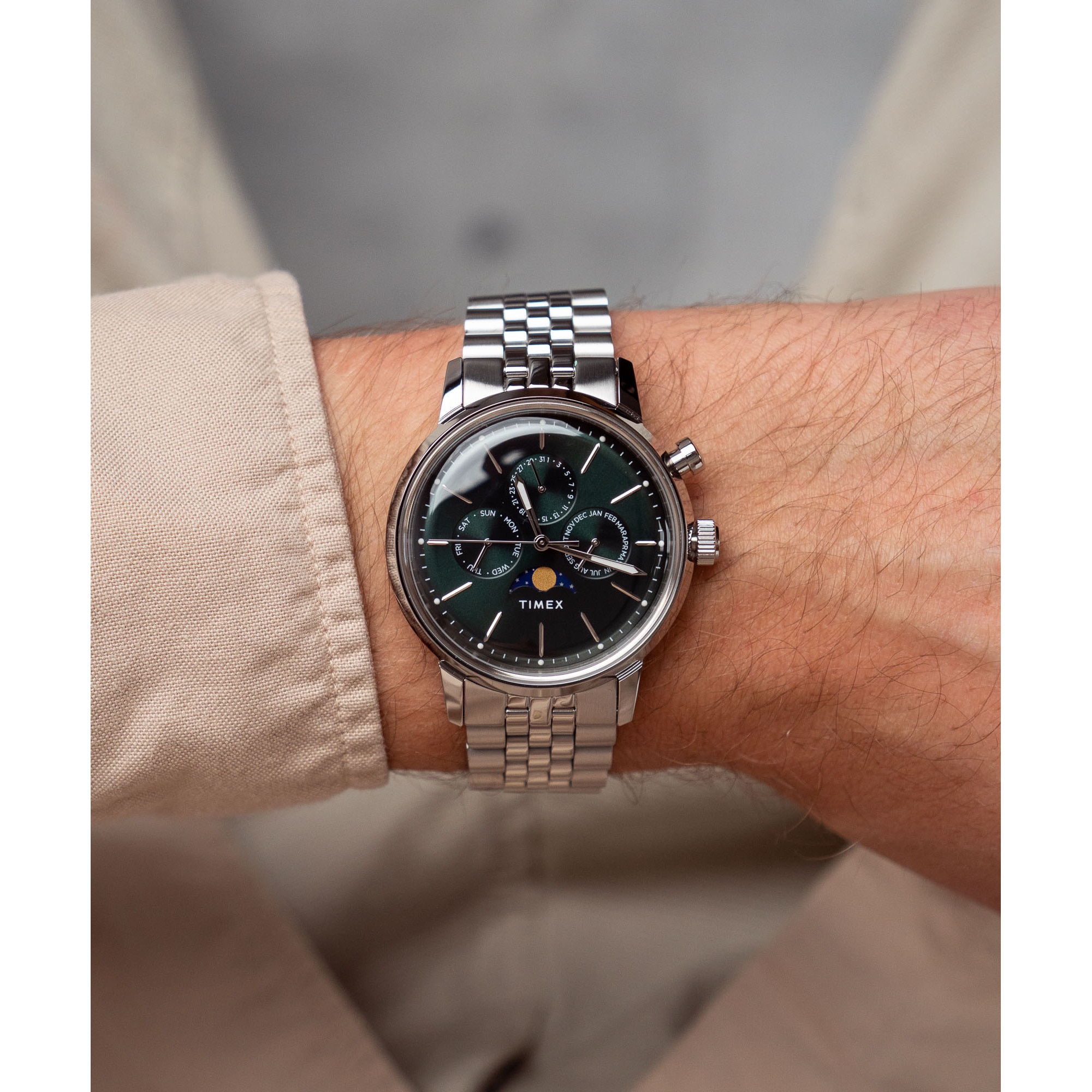 Ceas barbati Timex Marlin Moon Phase, 40x12mm, cadran verde