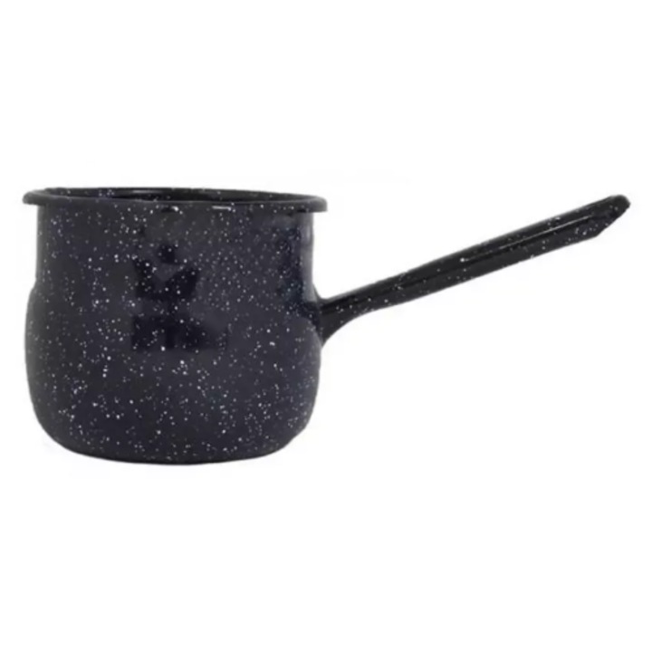 Ibric Emailat Bombat, Emailul Medias, 400 ml, Negru cu Picatele, 8cm