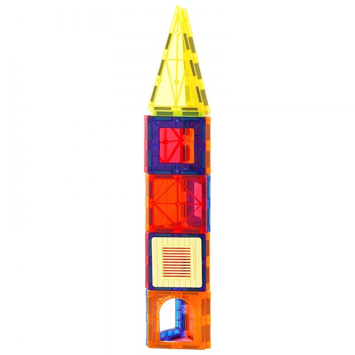 Set de Constructie pentru Copii, 55 de Piese Magnetice, Forme Geometrice, din Plastic, Multicolor