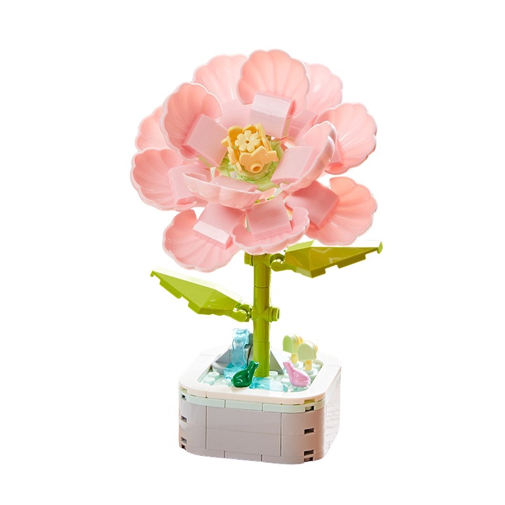 Innovium™ hibiszkusz virág építőkészlet, dekoratív cserepes modell, rózsaszín, 128 g, 18 × 6,2 cm, prémium építőelem-szett, oktatójáték gyerekeknek és felnőtteknek, tartós ABS