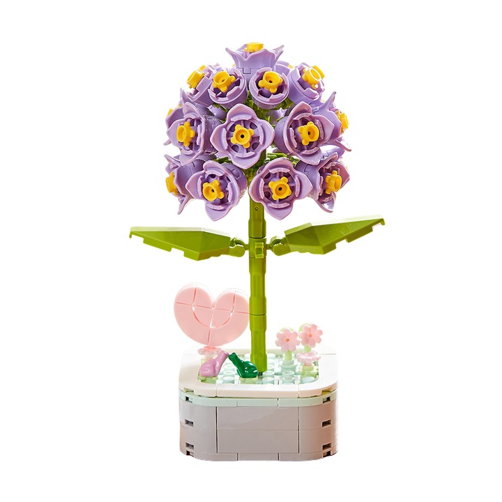 Innovium™ 3D Jácint virág építőkészlet, Valósághű cserepes modell, lila, 128g, 16,5 × 6,2 cm, Prémium építőelem-szett, Oktató játék gyerekeknek és felnőtteknek