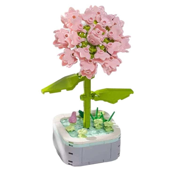 Innovium™ 3D szegfűvirág építőkészlet, valósághű cserepes modell, rózsaszín/zöld, 128 g, 18 × 10 × 9 cm, prémium építőelem-szett, virágos dekoratív játék gyerekeknek és felnőtteknek