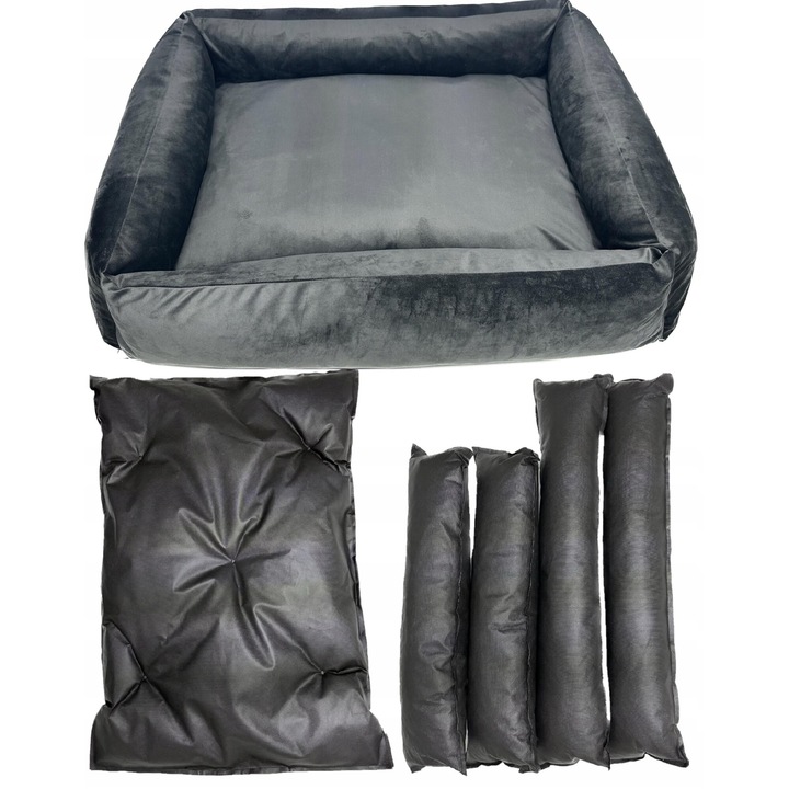 Кучешко легло, WBM Sewing, 120x90cm, сиво, велурен материал, перящо се, с подвижна сърцевина