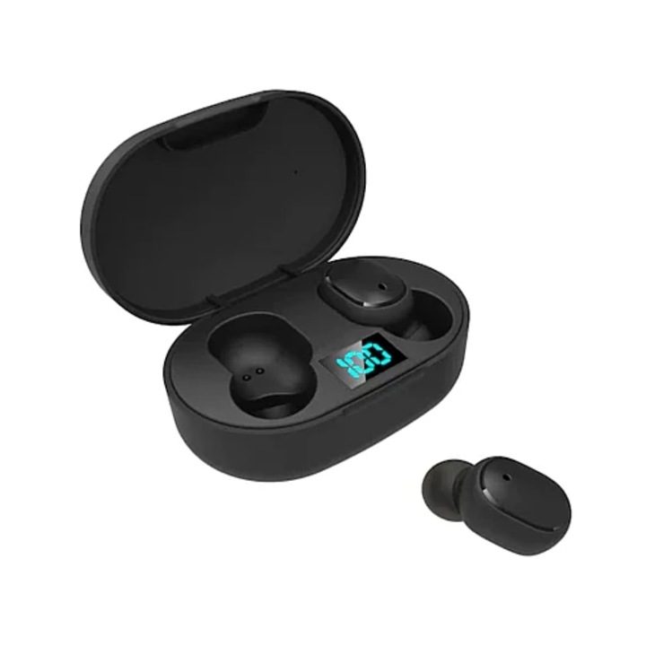 Pro vezeték nélküli fülhallgató, Bluetooth 5.0, Intelligens érintésvezérlés, LED kijelző, 80 órás készenléti idő, Hi-Fi hang, IPX4, automatikus párosítás, 45 mAh fejhallgatónként / 300 mAh tok, fekete