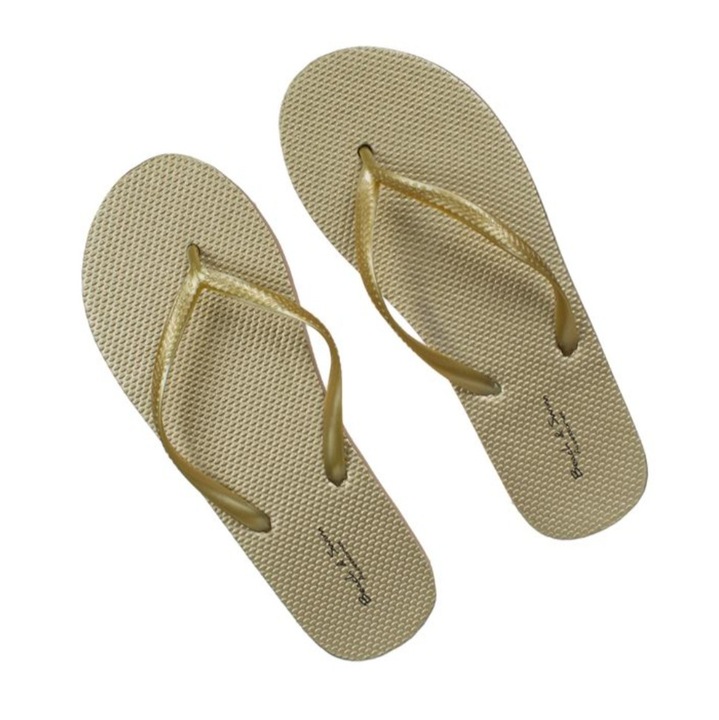 Papuci de plaja cu talpa reliefata si curelusa, pentru femei, aurii