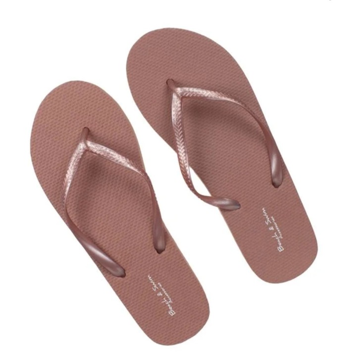 Papuci de plaja cu talpa reliefata si curelusa, pentru femei, bej, 38-39