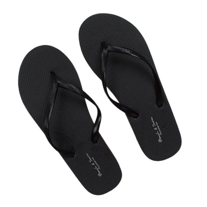 Papuci de plaja cu talpa reliefata si curelusa, pentru femei, negru, 36-37