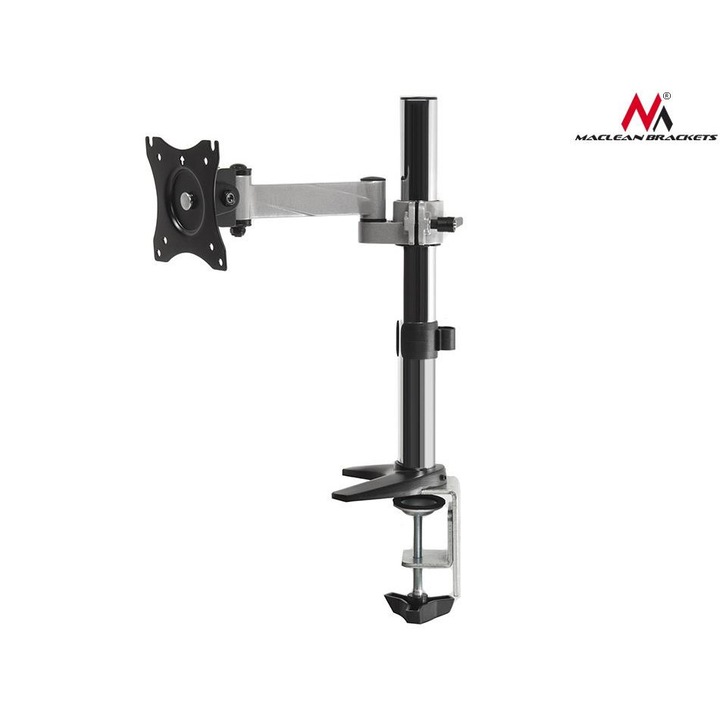 Стойка Brackets, Монитор, За бюро, LCD / LED, Универсална, Регулируемо рамо, Сребрист, 13 - 27 инча
