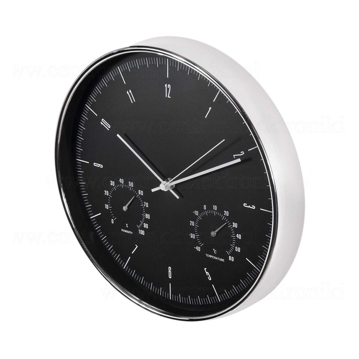 Стенен часовник, Термометър и хигрометър, 30 см, Сребрист