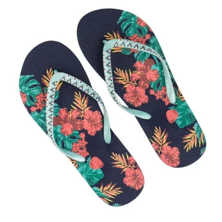 Papuci plaja, floral tropical, pentru femei, albastru, 38-39