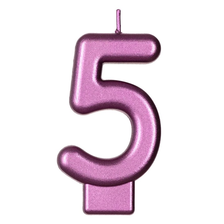 Метална свещ за рожден ден № 5 в цвят фуксия