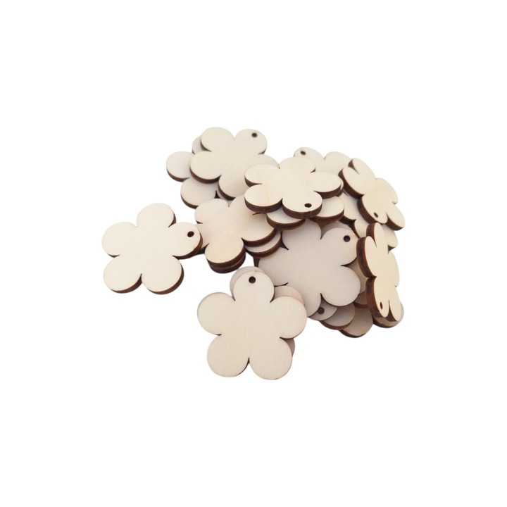 Set 20 bucati blank, baza lemn floare, 5 petale, 4 cm