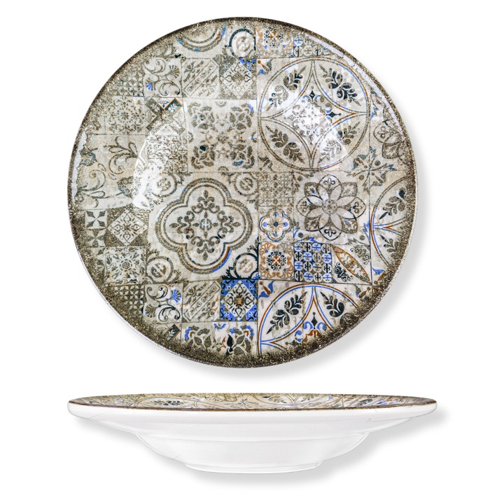 Farfurie portelan adanca, pentru supa, salata, placa rotunda 27cm, vintage ceramica, decorative, colorate, Wilmax England