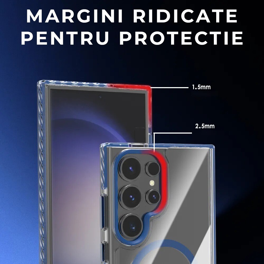 Husa pentru Samsung Galaxy S25 Ultra DaDen®, Snur detasabil, Antisoc, Protectie Superioara, Bumper interior, Magsafe, Transparenta cu Alb