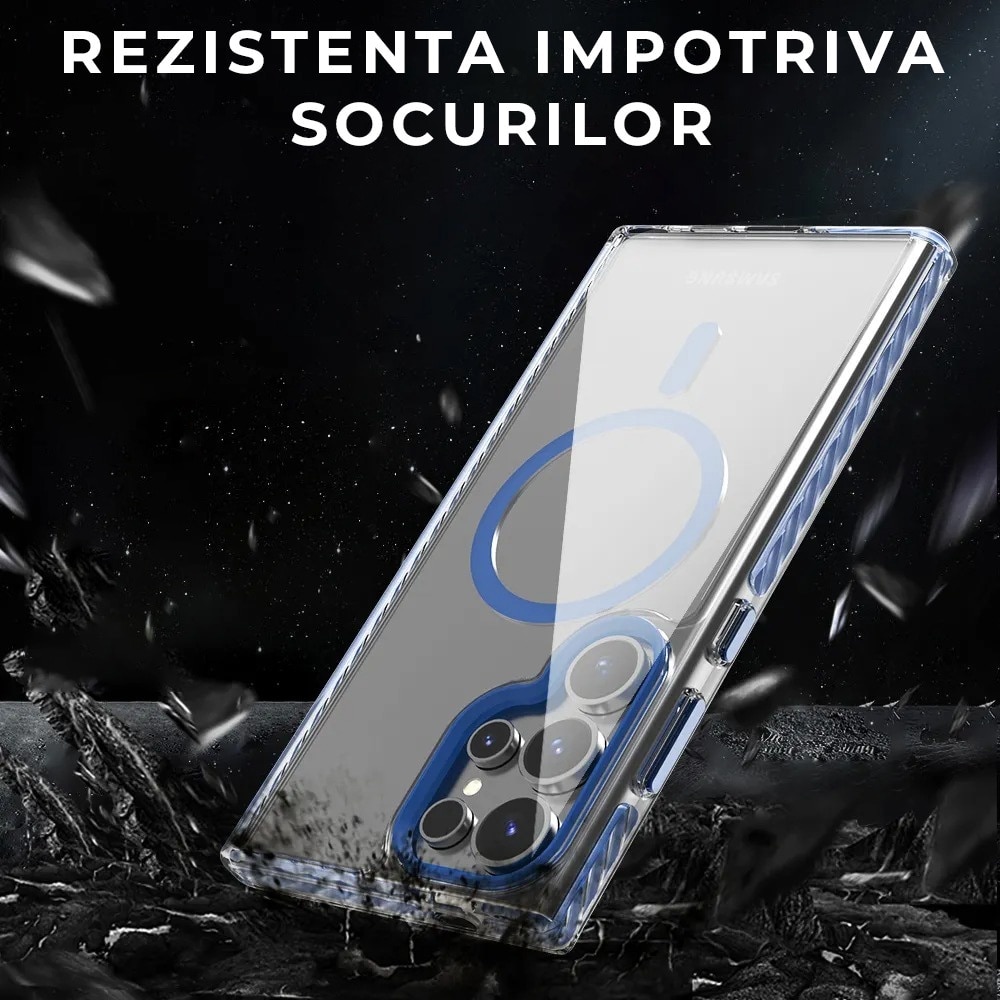 Husa pentru Samsung Galaxy S25 Ultra DaDen®, Snur detasabil, Antisoc, Protectie Superioara, Bumper interior, Magsafe, Transparenta cu Alb