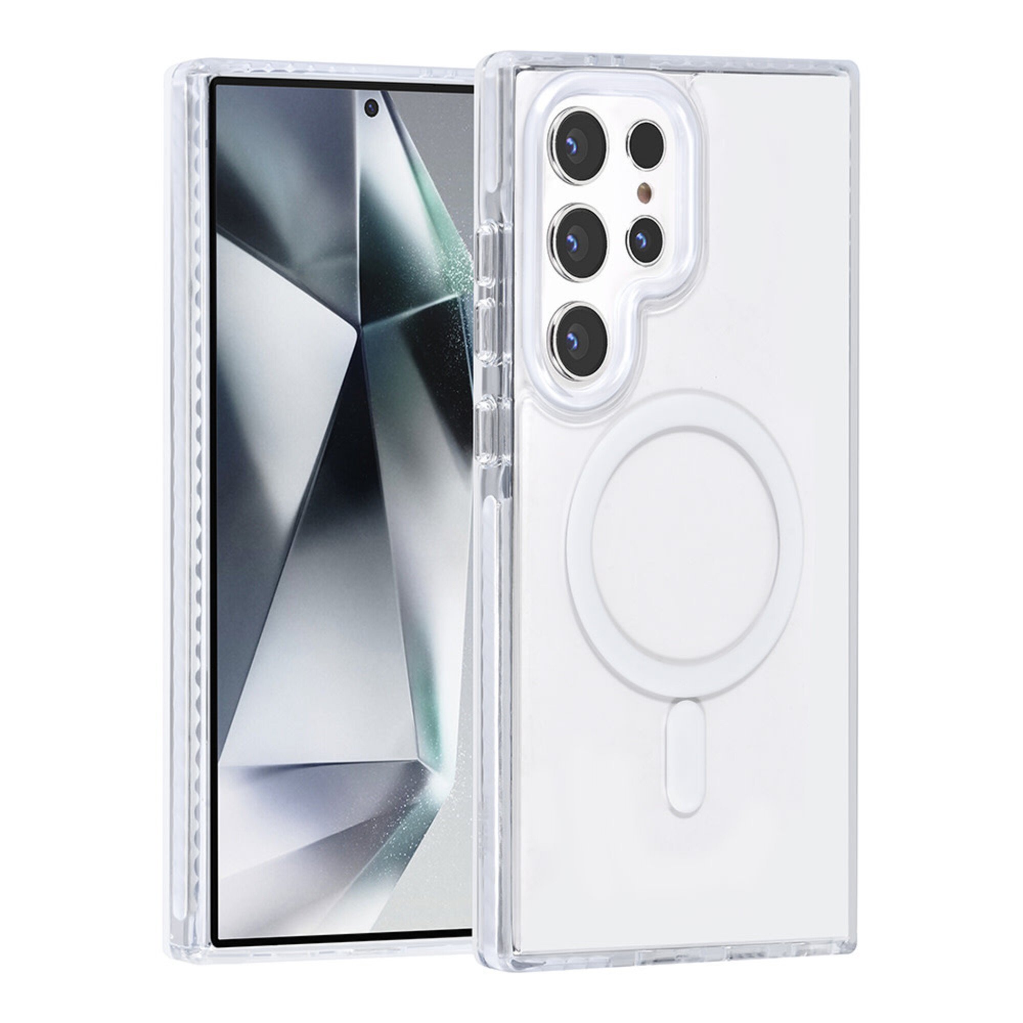 Husa pentru Samsung Galaxy S25 Ultra DaDen®, Snur detasabil, Antisoc, Protectie Superioara, Bumper interior, Magsafe, Transparenta cu Alb