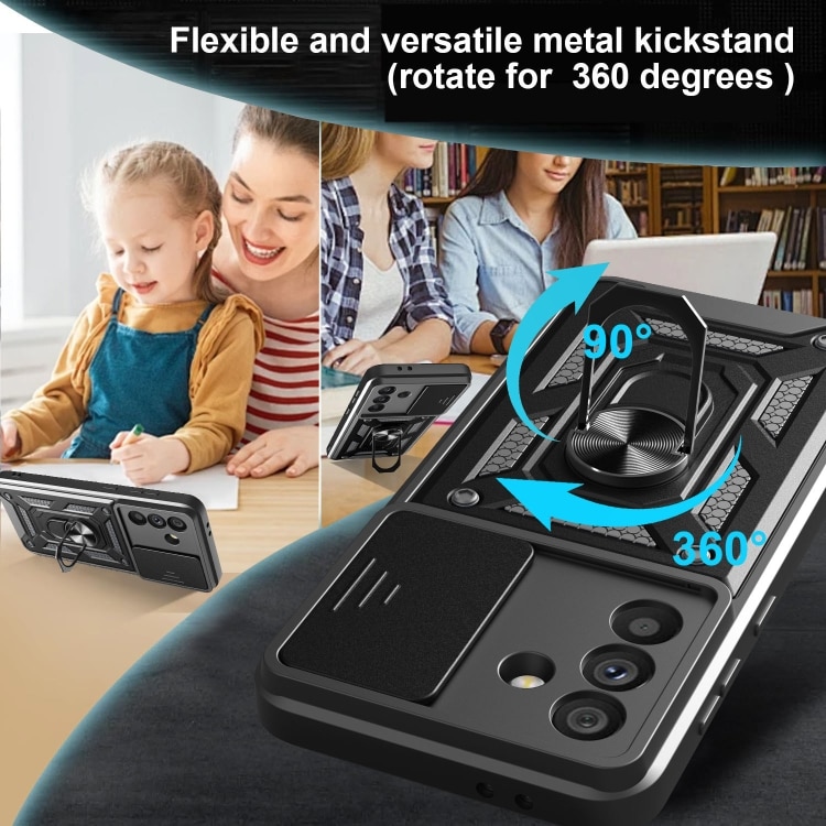 Husa pentru Motorola Moto G05 / Moto E15, Defender Slide, Protectie Camere, Suport Inel, Prindere Magnetica, Negru