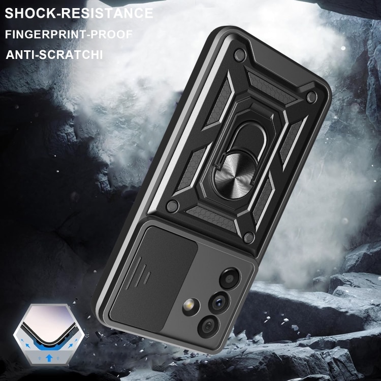 Husa pentru Motorola Moto G05 / Moto E15, Defender Slide, Protectie Camere, Suport Inel, Prindere Magnetica, Negru
