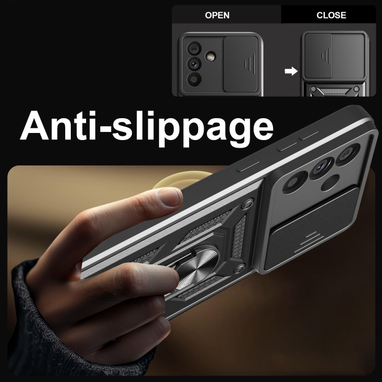Husa pentru Motorola Moto G05 / Moto E15, Defender Slide, Protectie Camere, Suport Inel, Prindere Magnetica, Negru