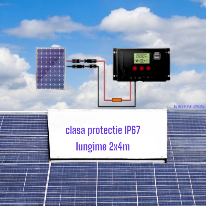 Фотоволтаичен соларен кабел, сечение 4 мм2, с MC4 конектор, дължина 2x4 м, червен, черен, клас на защита IP67, устойчив на озон и UV лъчи, устойчив на корозия, за вътрешна и външна употреба