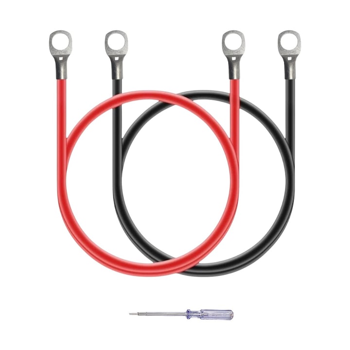 Cablu 10mmp rosu/negru cu papuci de cupru electrolitic in ambele capete M10, lungime -2x25cm + surubelnita tensiune