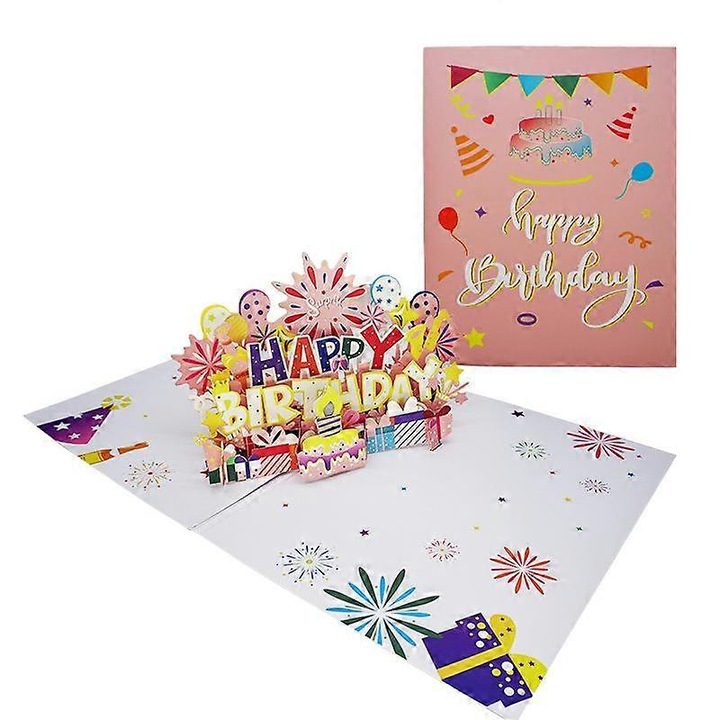 Carte pop-up aniversare colorata, 20 x 25.7 cm