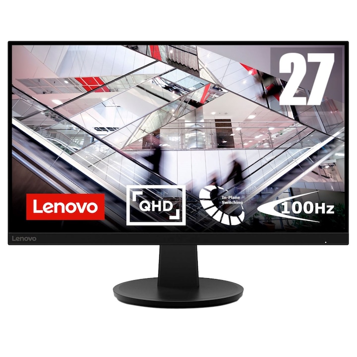 Lenovo N27q monitor, 27" QHD 2560 x 1440, IPS, 100 Hz, 6 ms, fekete