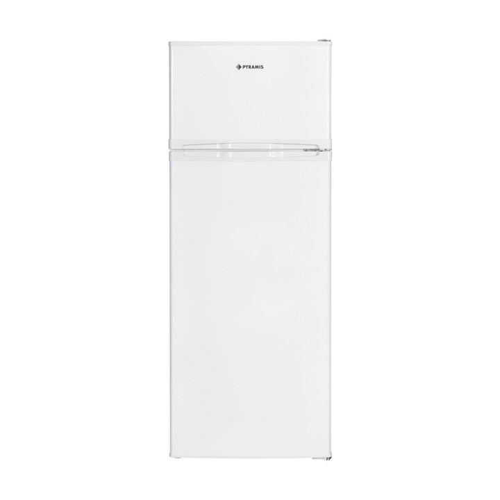Frigider cu doua usi Pyramis FSS 143 White, sistem racire Static, clasa E, capacitate totala 206 lt, control mecanic, iluminare LED