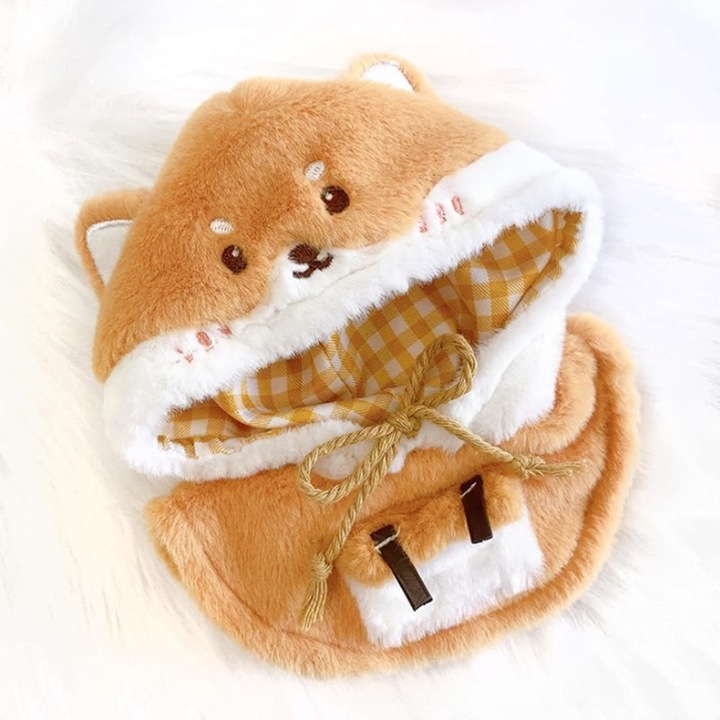 Plüss baba ruhák/kiegészítők, Állatmintás köpeny, 20 cm-es babákhoz alkalmas