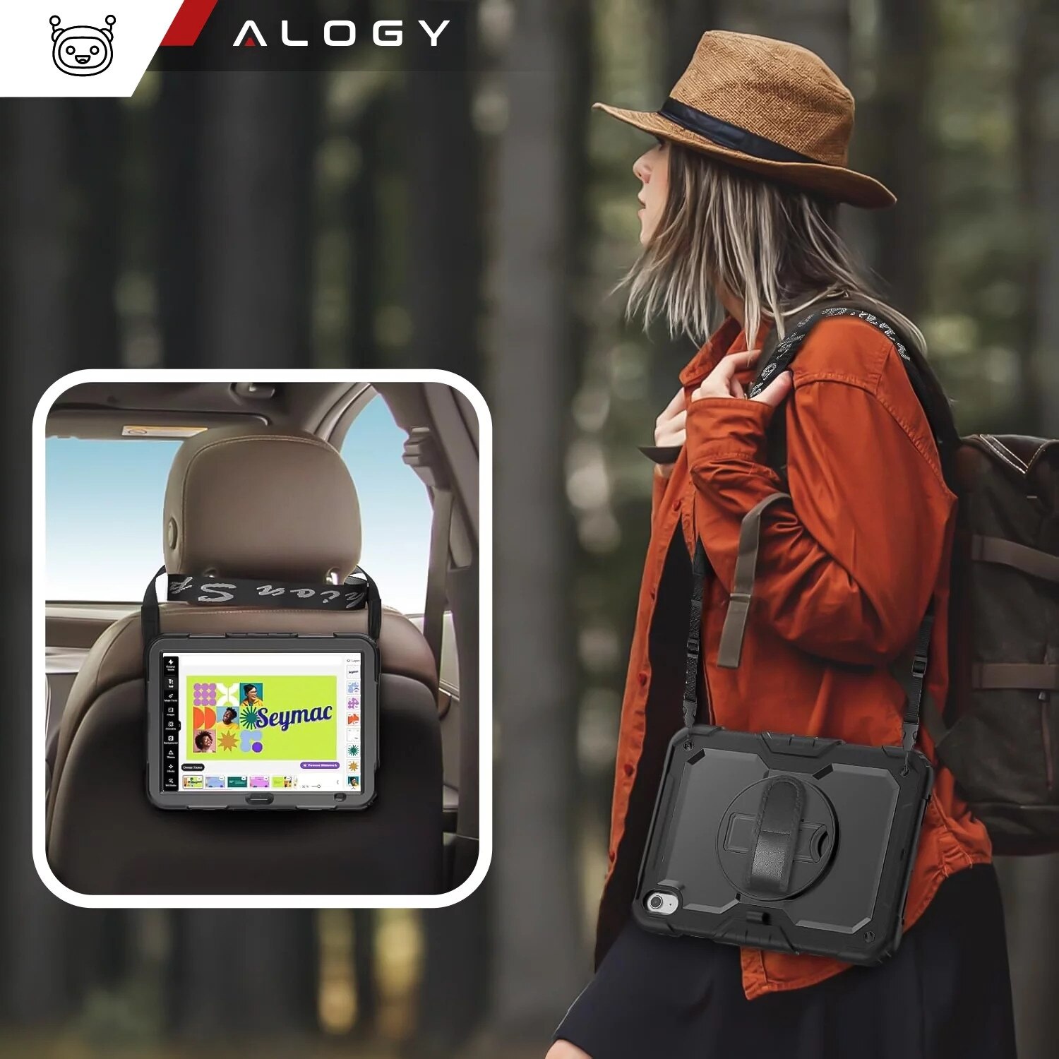 Etui protectie set Alogy Pirate Armor pentru Apple iPad 10.9" (2022), negru, cu suport rotativ 360 si curea ajustabila