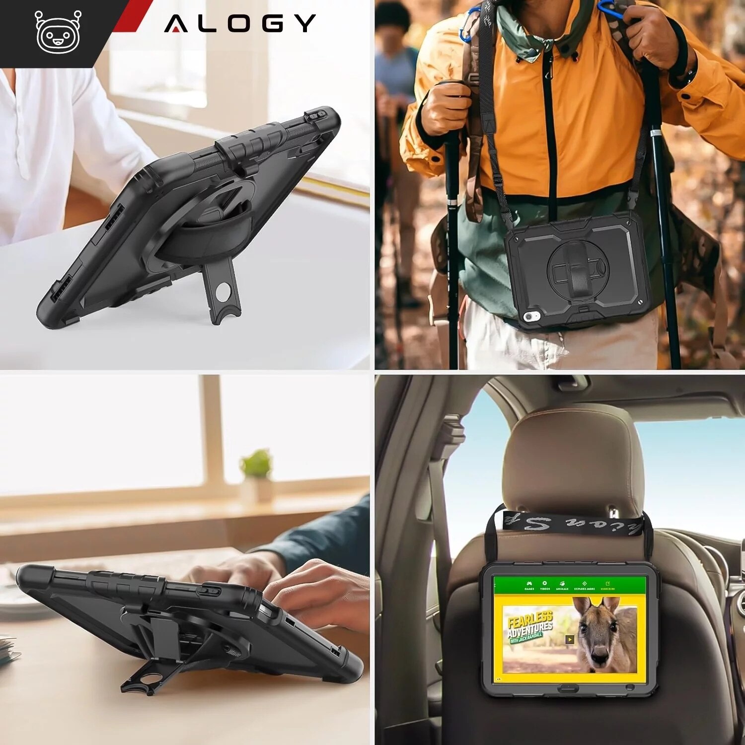Etui protectie set Alogy Pirate Armor pentru Apple iPad 10.9" (2022), negru, cu suport rotativ 360 si curea ajustabila
