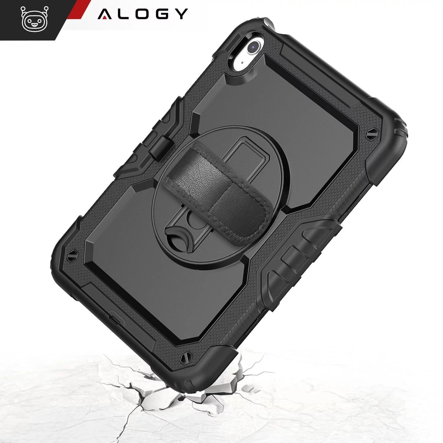 Etui protectie set Alogy Pirate Armor pentru Apple iPad 10.9" (2022), negru, cu suport rotativ 360 si curea ajustabila