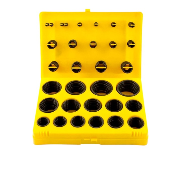 Trusa cutie inele cauciuc, tip o-ring, 30 variante, 386 tipodimensiuni, diametru 03-44 mm, uz casnic/profesional