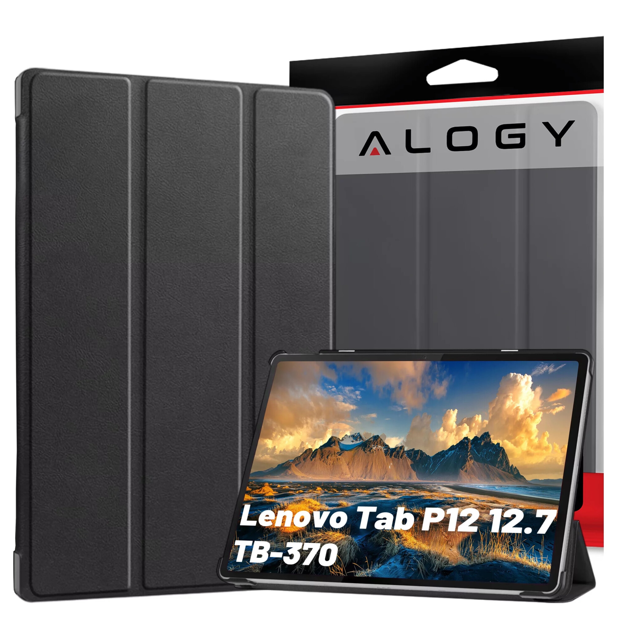 Etui cu clapa Alogy Book Cover Case pentru Lenovo Tab P12 12.7 TB-370, negru, functie Sleep/Wake Up, suport integrat