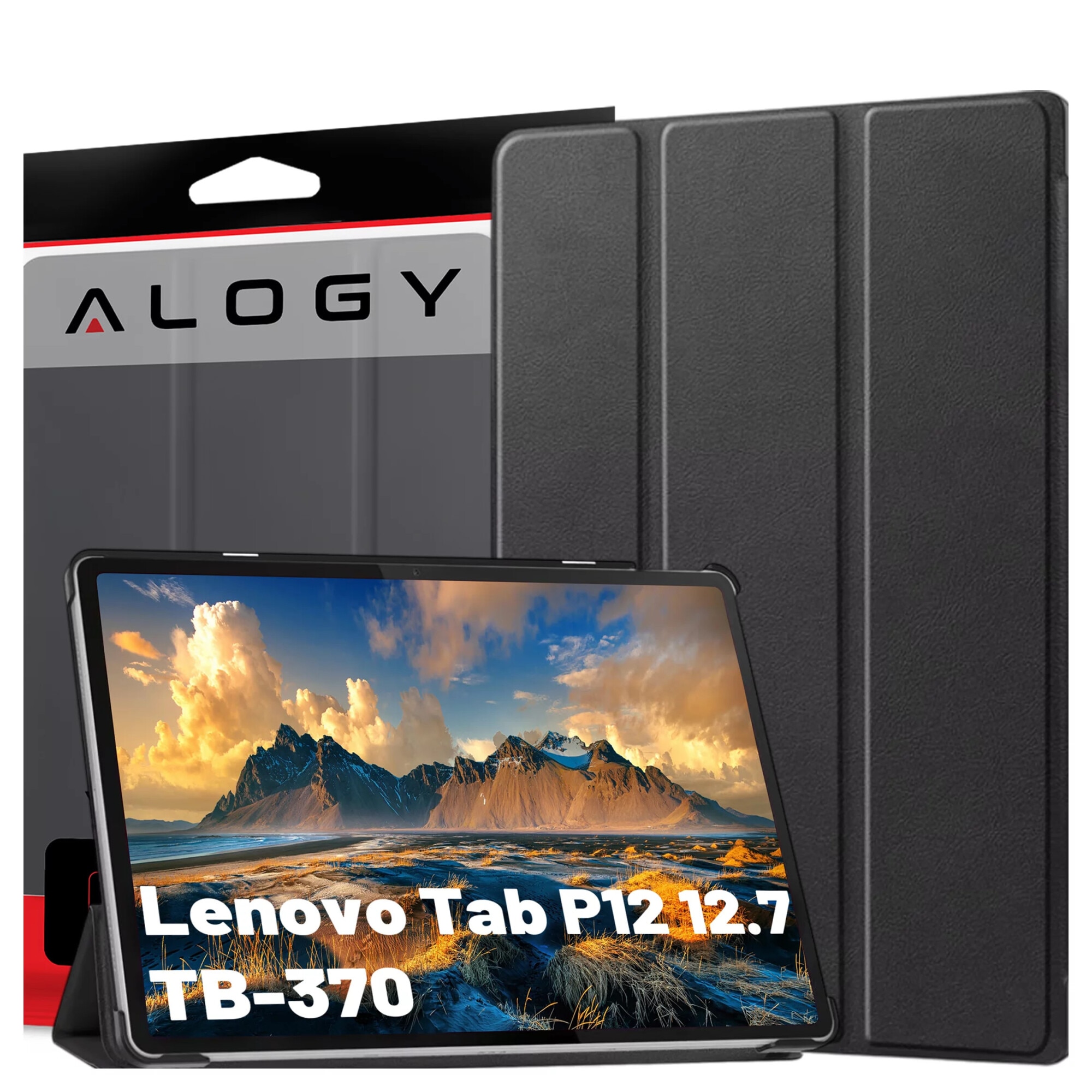 Etui cu clapa Alogy Book Cover Case pentru Lenovo Tab P12 12.7 TB-370, negru, functie Sleep/Wake Up, suport integrat