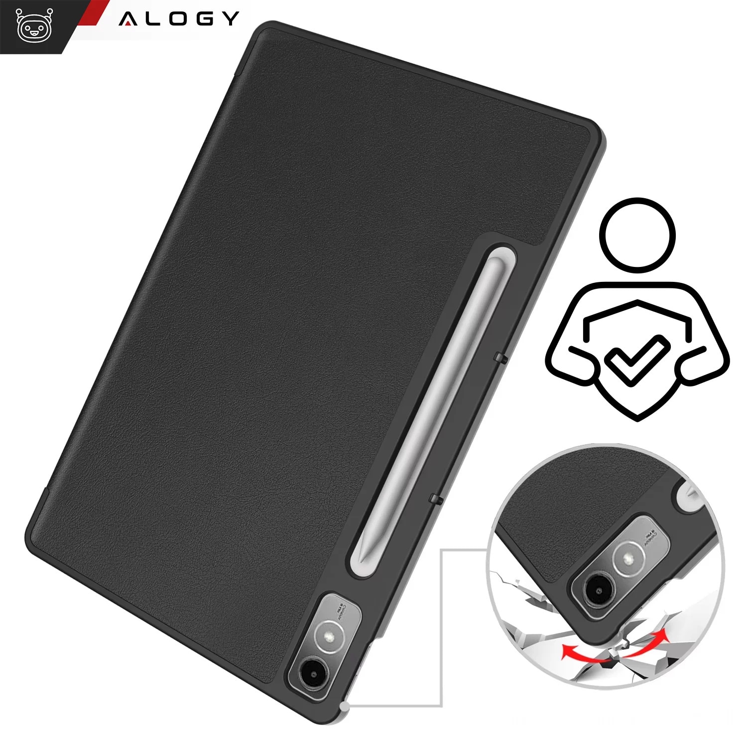 Etui cu clapa Alogy Book Cover Case pentru Lenovo Tab P12 12.7 TB-370, negru, functie Sleep/Wake Up, suport integrat