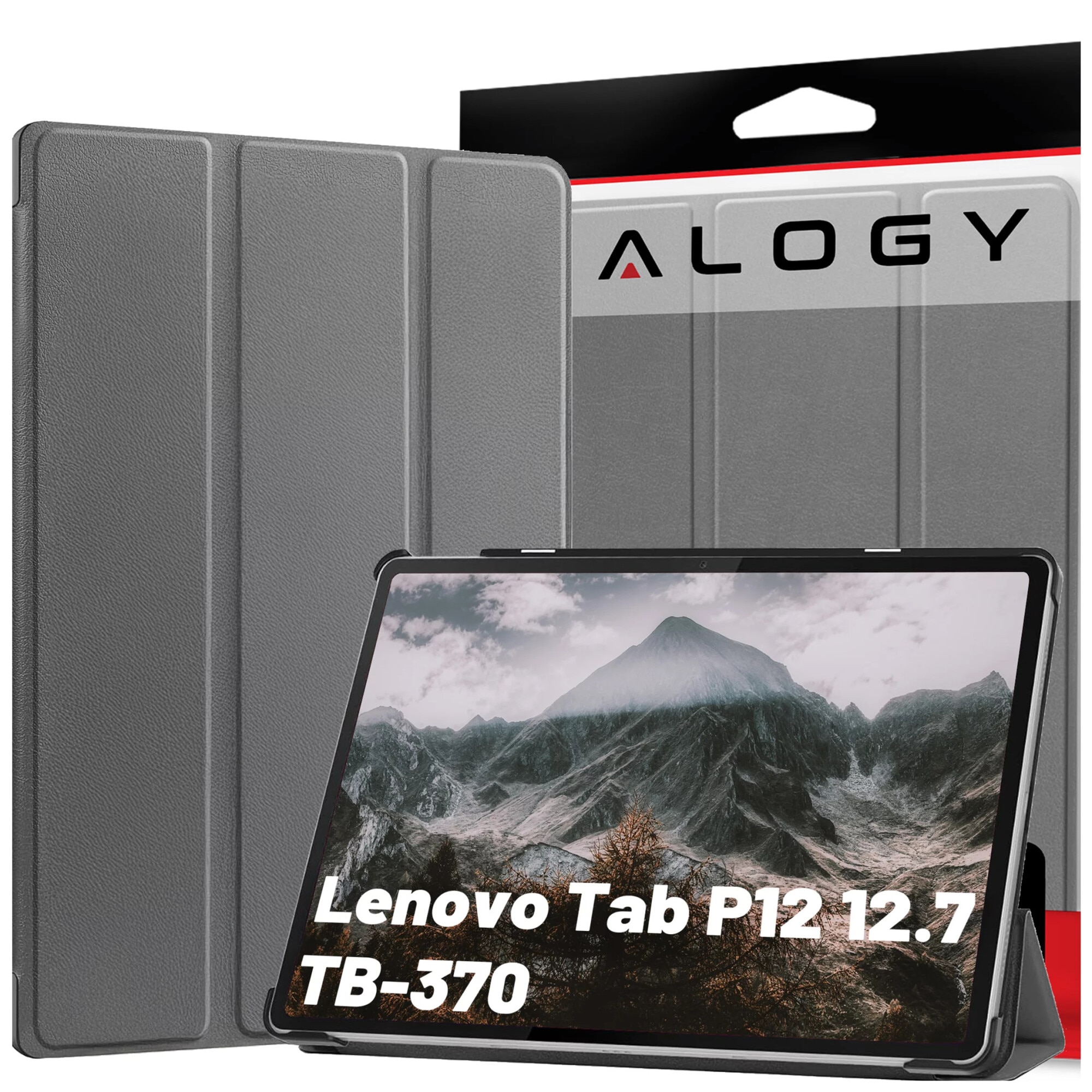 Husa pentru tableta Alogy Book Cover Case, Lenovo Tab P12 12.7 TB-370, gri, functie Sleep/Wake Up