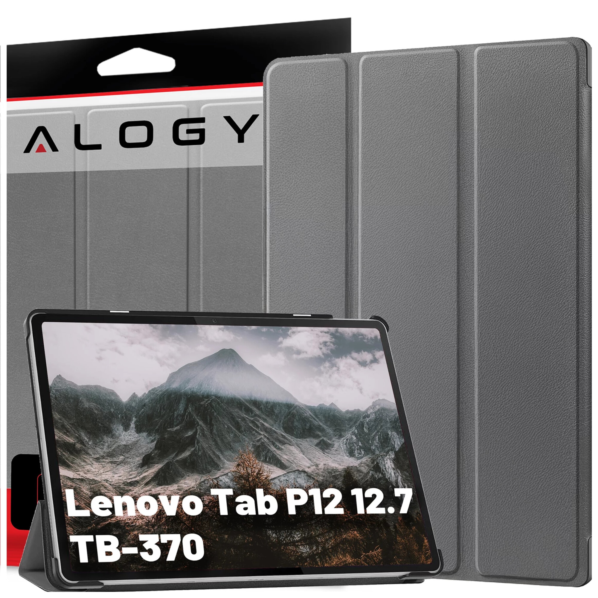 Husa pentru tableta Alogy Book Cover Case, Lenovo Tab P12 12.7 TB-370, gri, functie Sleep/Wake Up