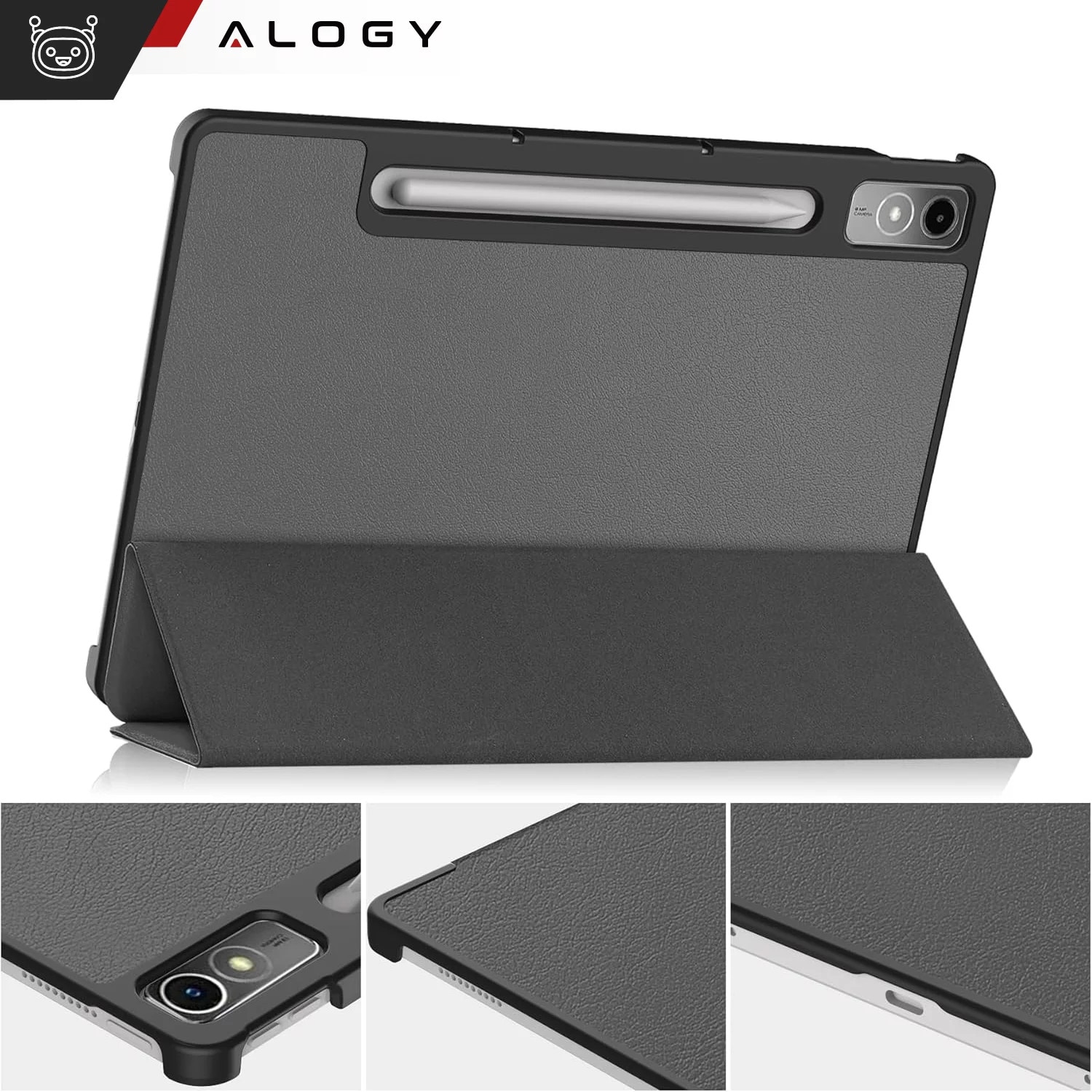 Husa pentru tableta Alogy Book Cover Case, Lenovo Tab P12 12.7 TB-370, gri, functie Sleep/Wake Up