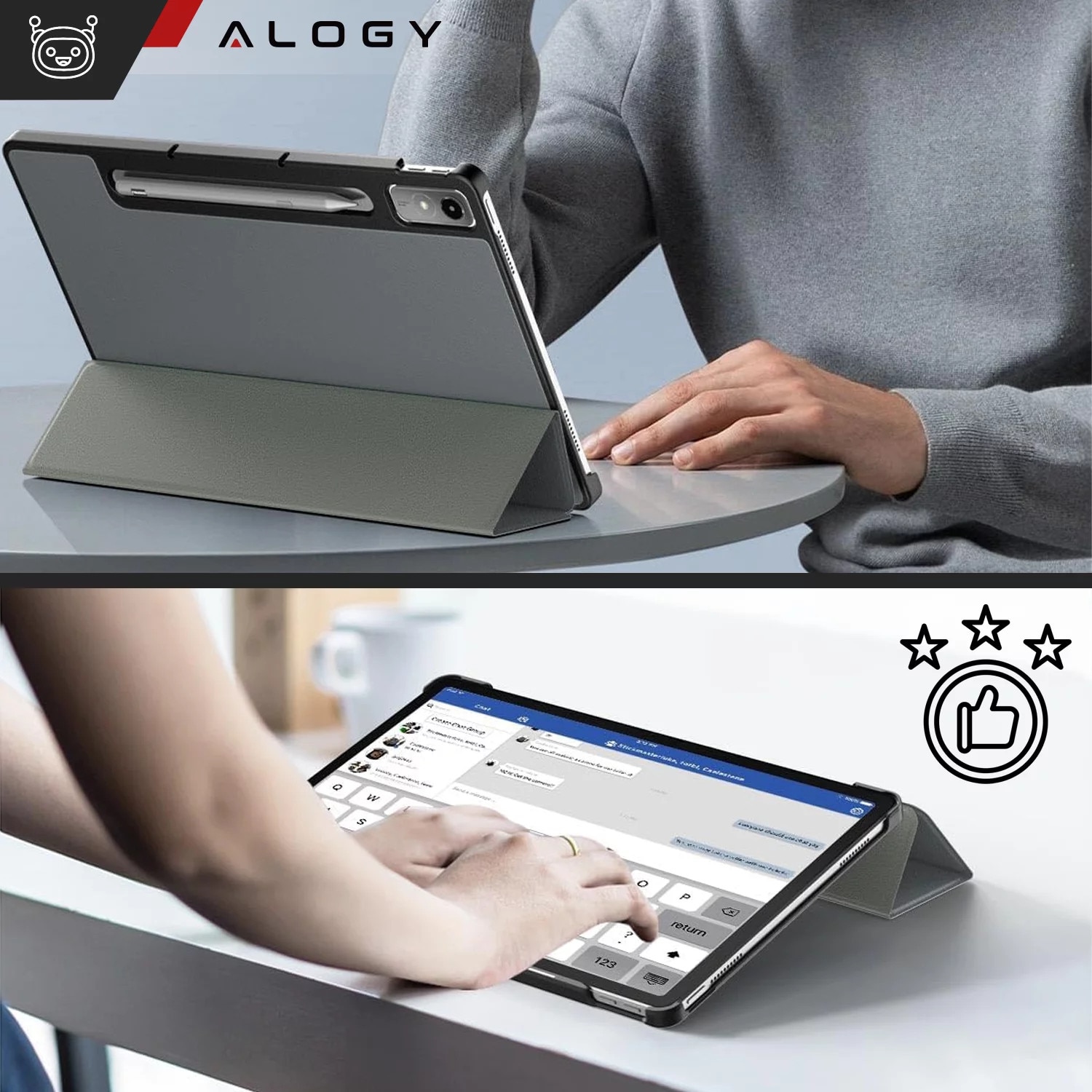 Husa pentru tableta Alogy Book Cover Case, Lenovo Tab P12 12.7 TB-370, gri, functie Sleep/Wake Up