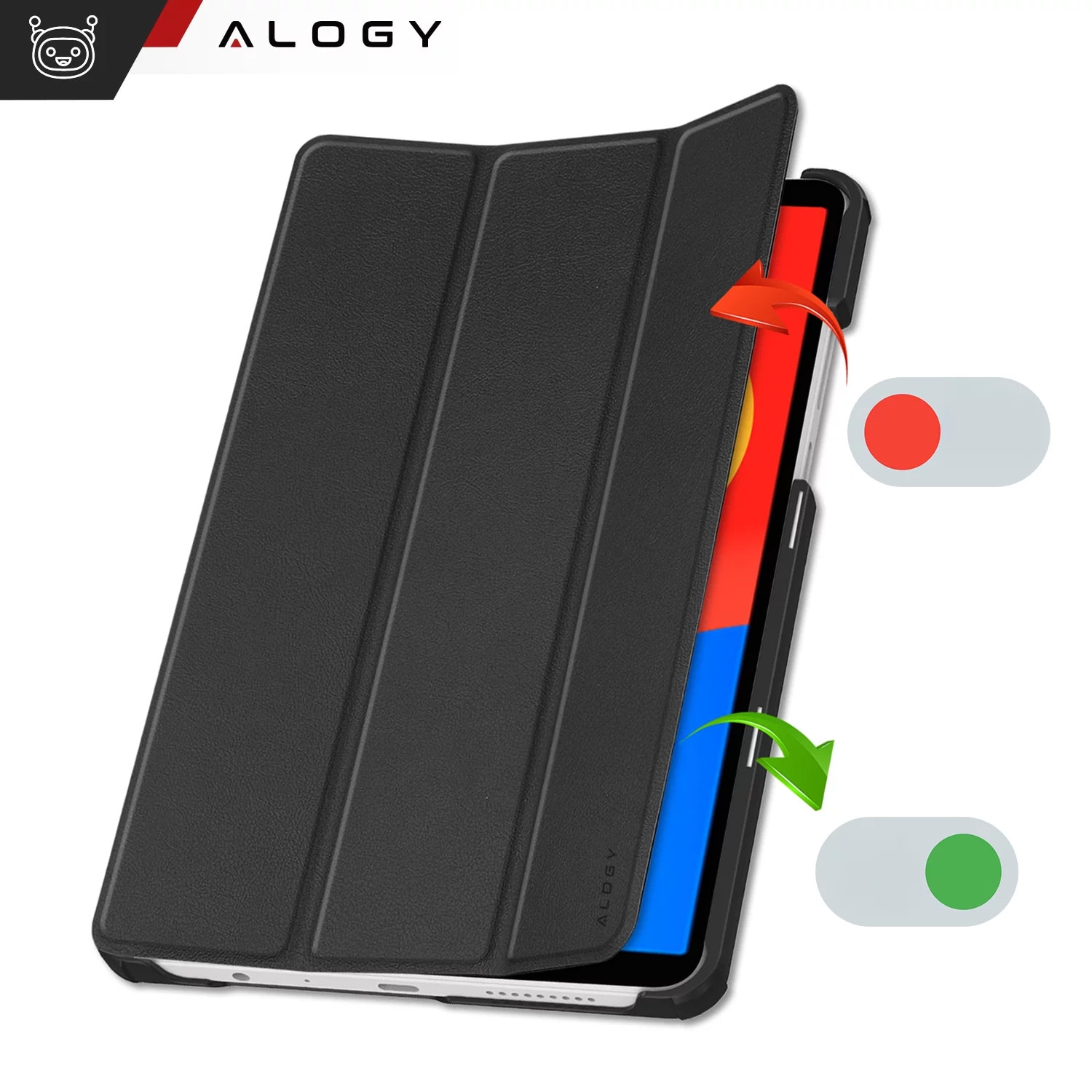 Husa pentru tableta Alogy Book Cover pentru Redmi Pad SE 8.7" 4G, neagra, cu functie Sleep/Wake Up, suport integrat
