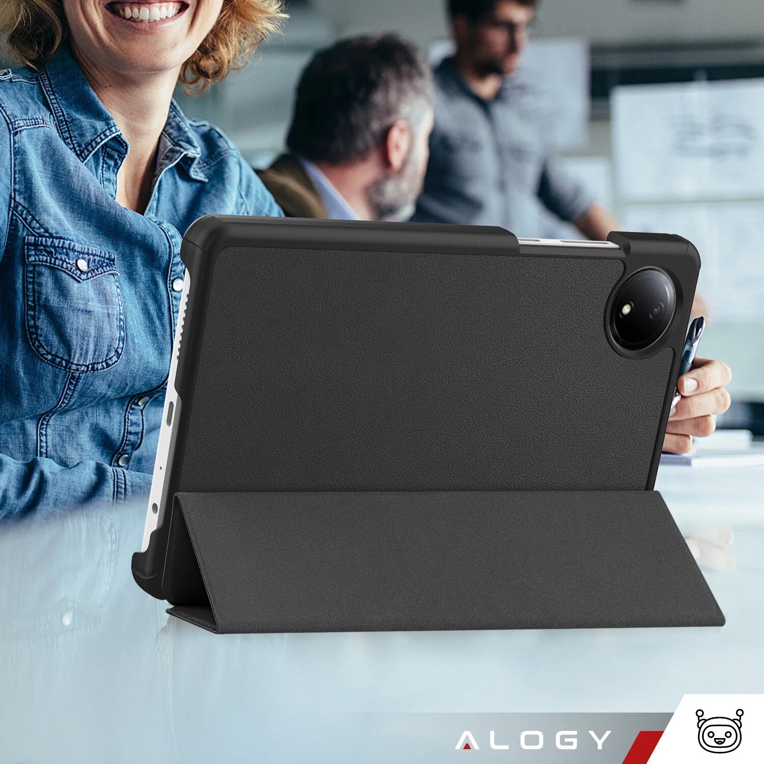 Husa pentru tableta Alogy Book Cover pentru Redmi Pad SE 8.7" 4G, neagra, cu functie Sleep/Wake Up, suport integrat