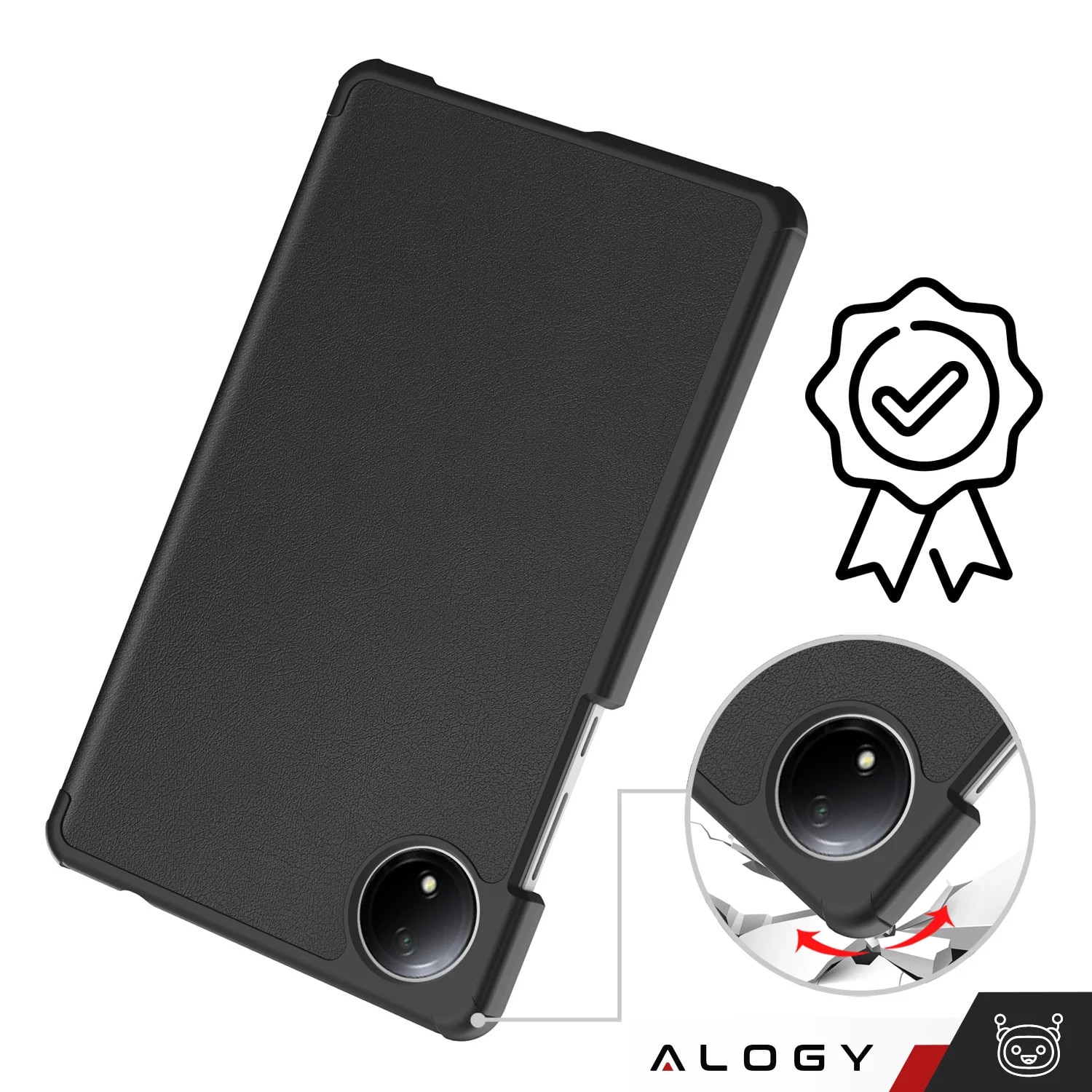 Husa pentru tableta Alogy Book Cover pentru Redmi Pad SE 8.7" 4G, neagra, cu functie Sleep/Wake Up, suport integrat