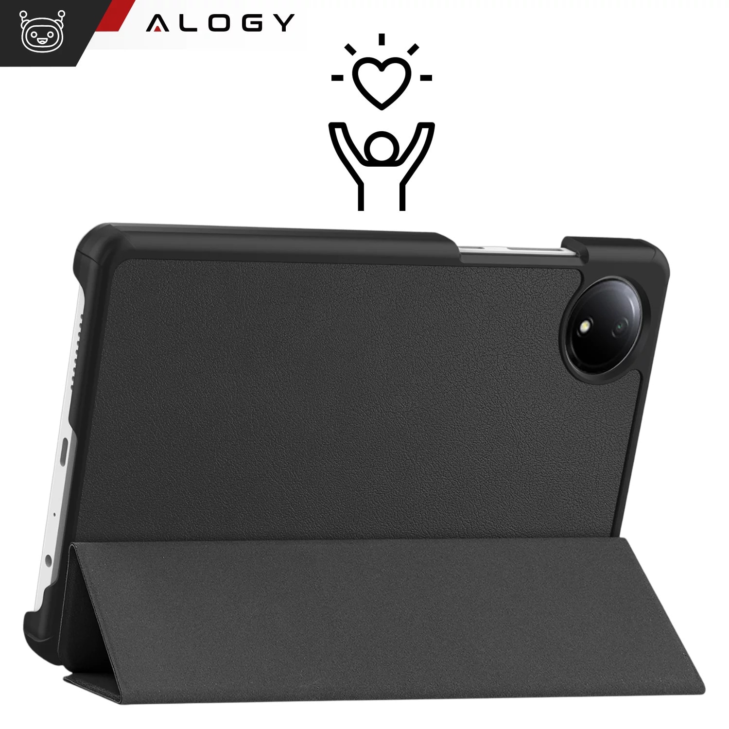Husa pentru tableta Alogy Book Cover pentru Redmi Pad SE 8.7" 4G, neagra, cu functie Sleep/Wake Up, suport integrat