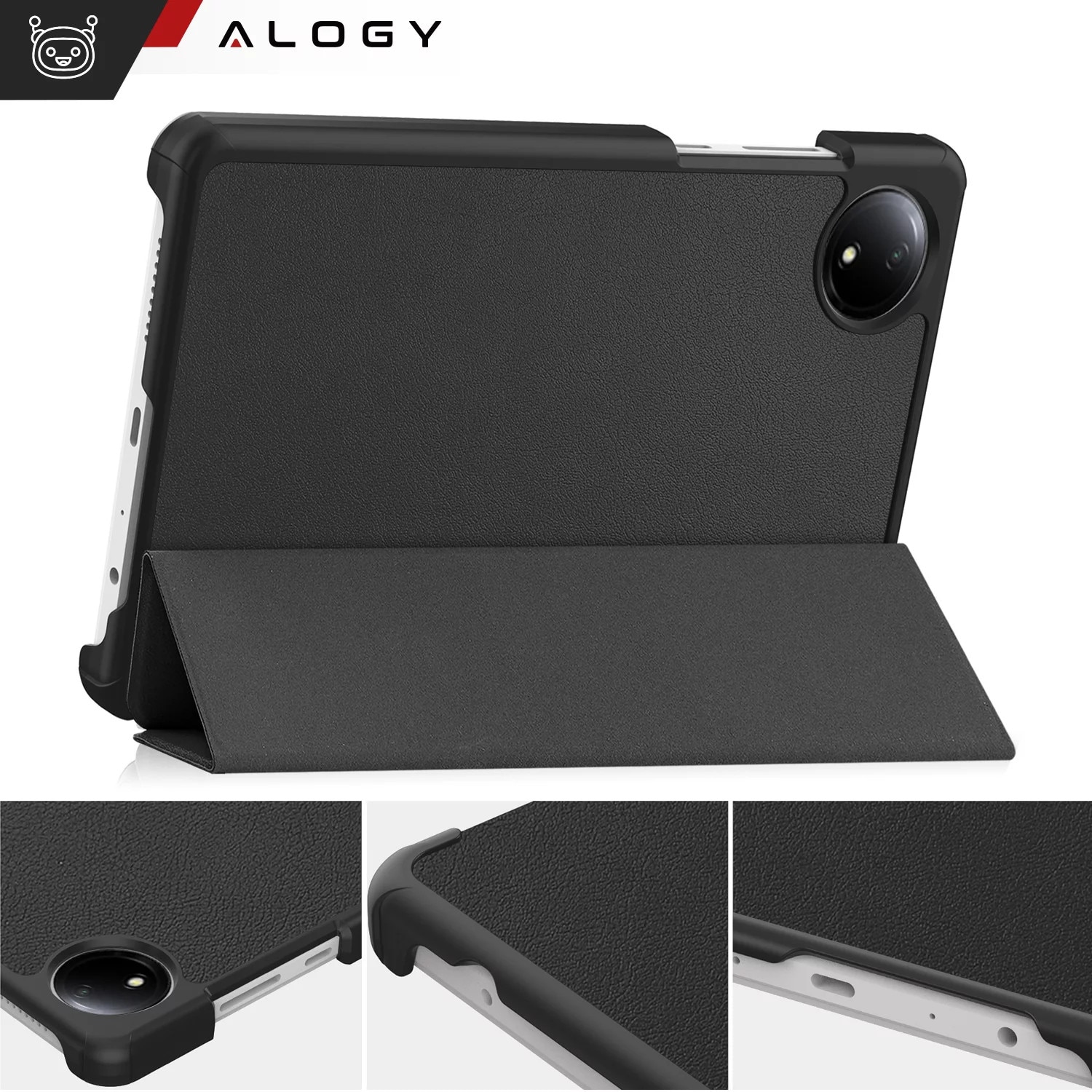 Husa pentru tableta Alogy Book Cover pentru Redmi Pad SE 8.7" 4G, neagra, cu functie Sleep/Wake Up, suport integrat