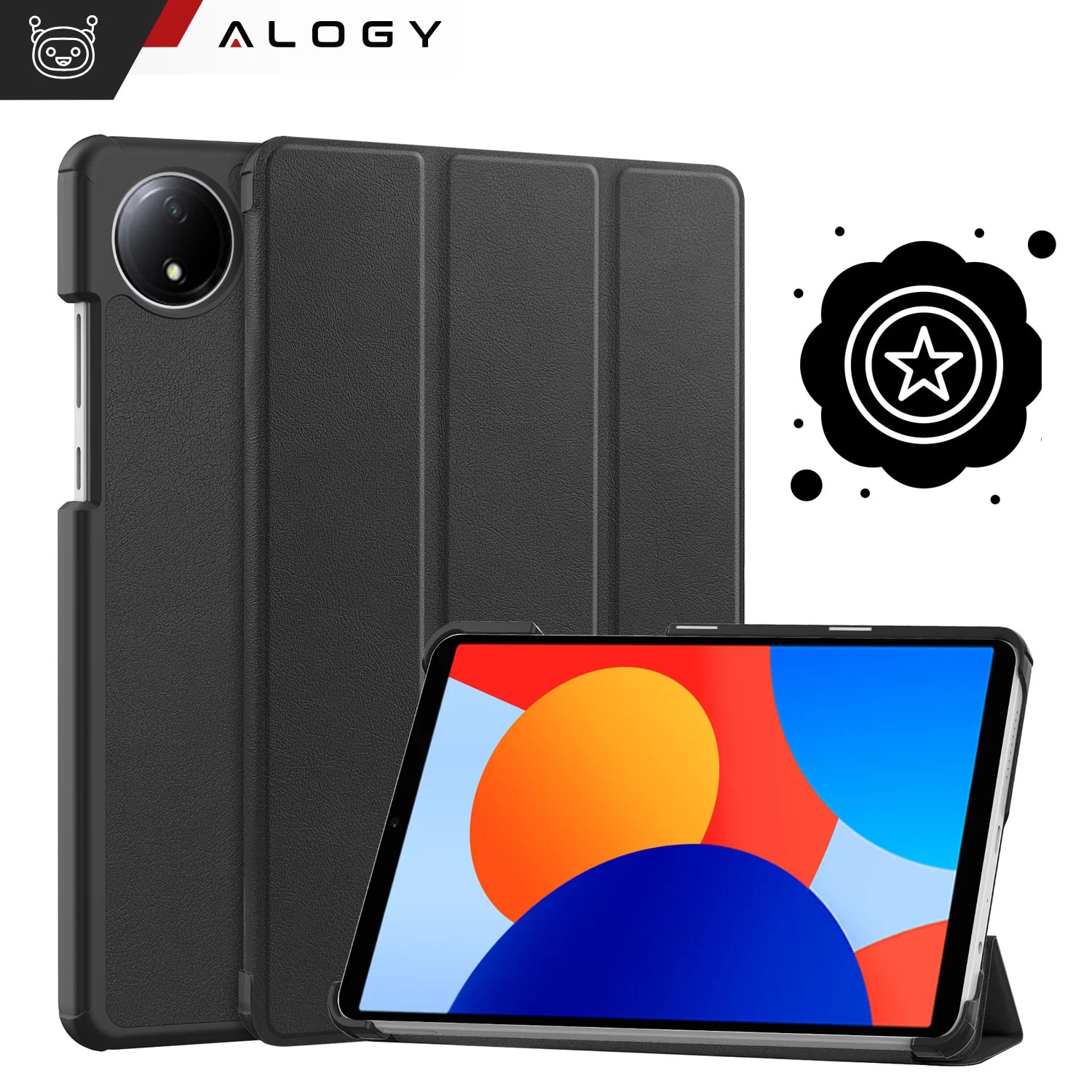 Husa pentru tableta Alogy Book Cover pentru Redmi Pad SE 8.7" 4G, neagra, cu functie Sleep/Wake Up, suport integrat