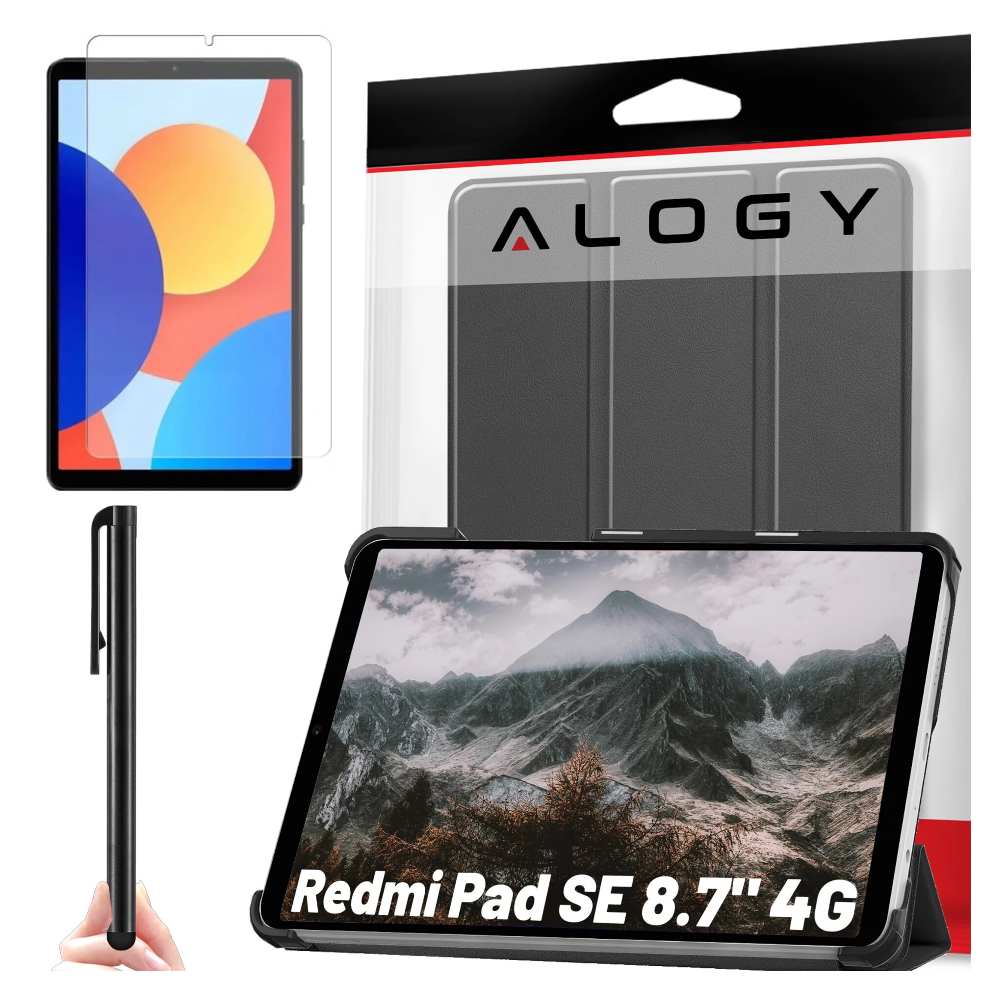 Husa pentru tableta Alogy Book Cover pentru Redmi Pad SE 8.7" 4G, neagra, cu functie Sleep/Wake Up, suport integrat