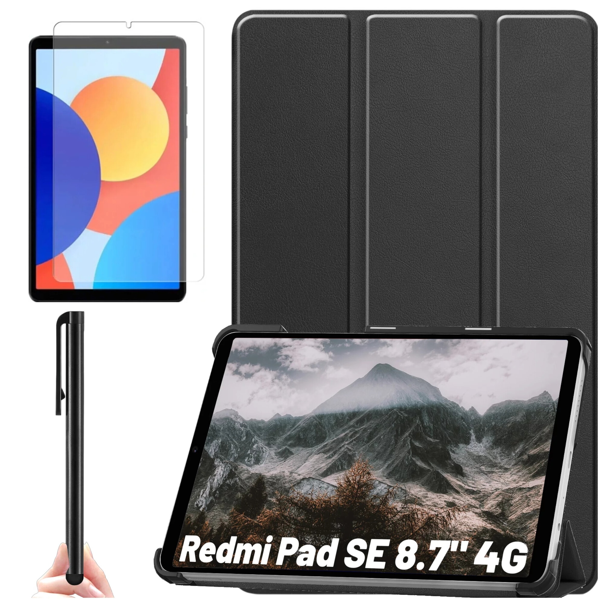Husa pentru tableta Alogy Book Cover pentru Redmi Pad SE 8.7" 4G, neagra, cu functie Sleep/Wake Up, suport integrat